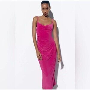 ZARA NWT Draped Dress In FUSHIA SIZE SMALL Ref  1165/134